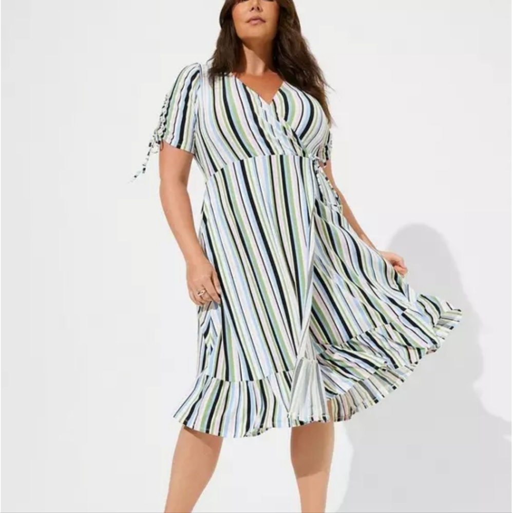 Striped A Line Wrap Midi Plus Size 4X Surplice Neckline Tie Details Torrid